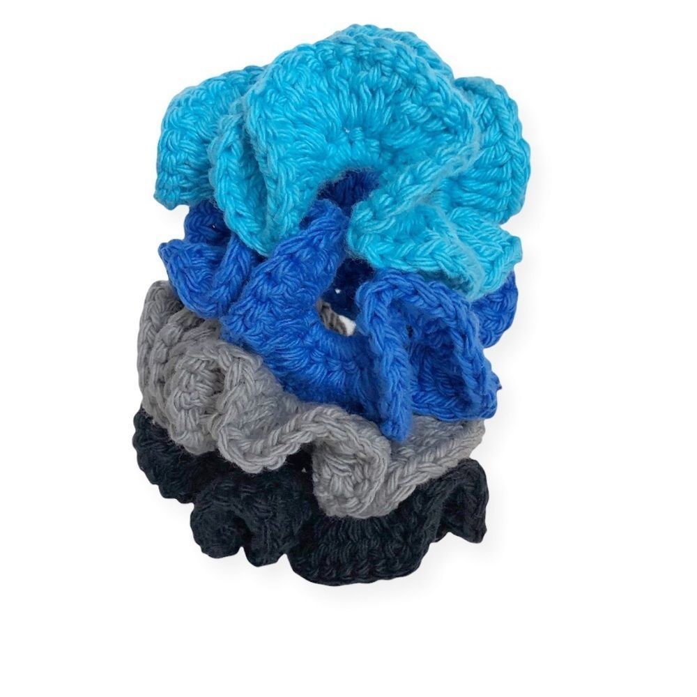 Hand Crafted Crochet Scrunchies Singles Black Gray Dazzle Blue Hot Blue